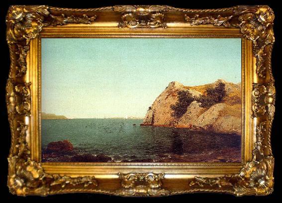 framed  John Kensett Beacon Rock at Newport Harbor, ta009-2
